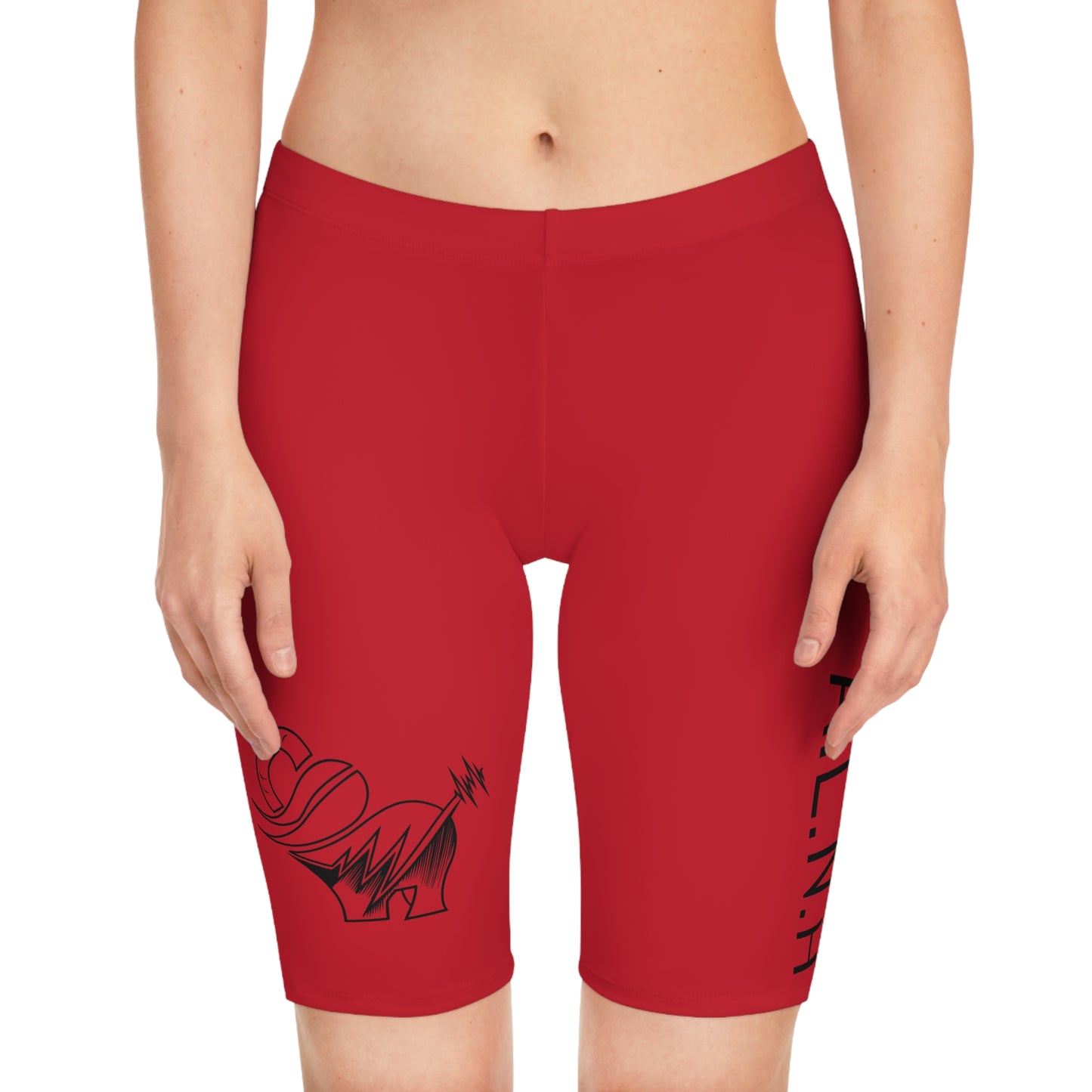 A.L.N.H Women's Red Bike Shorts with Artistic Design - Activewear for Cycling and Fitness